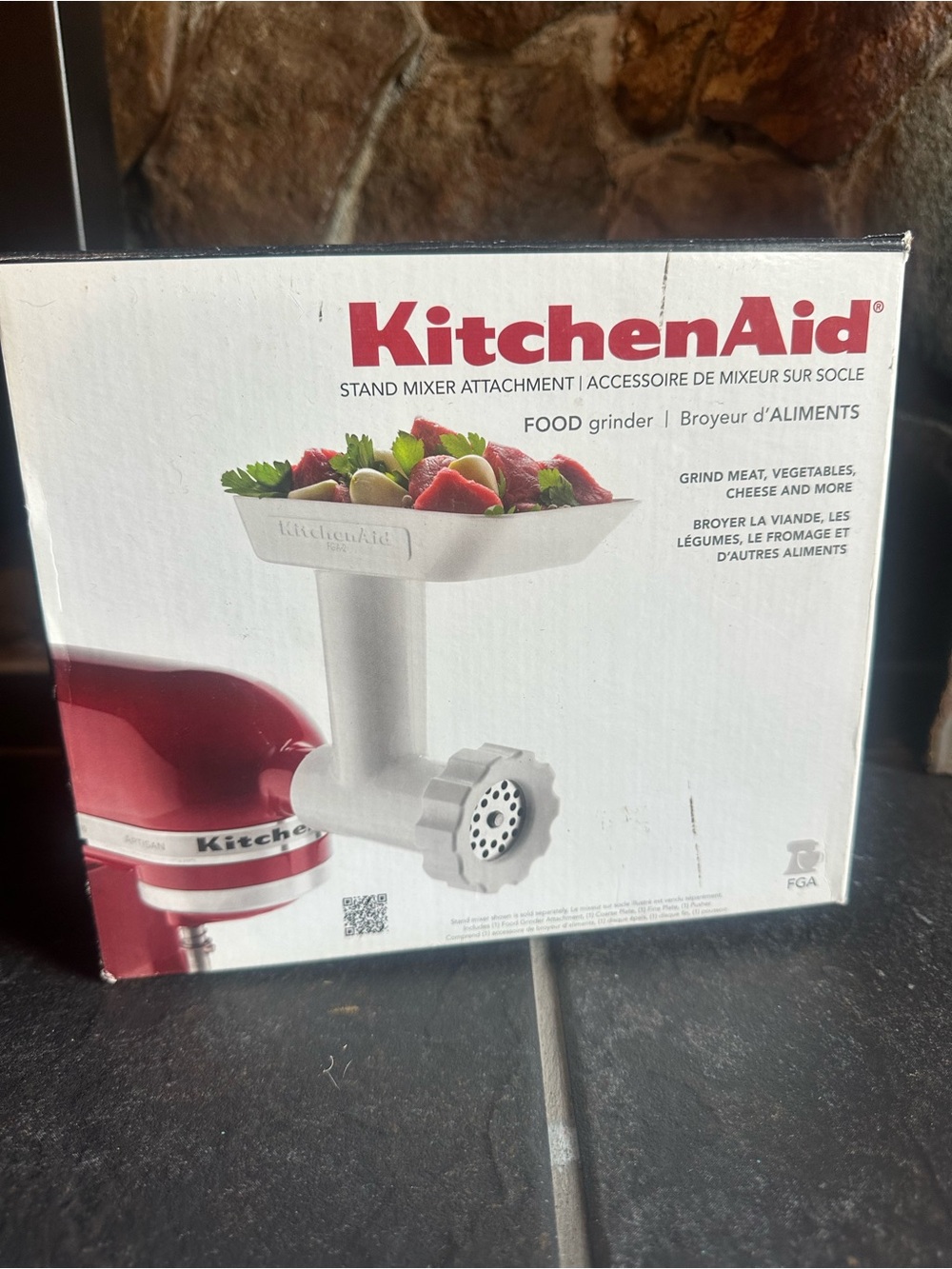 KitchenAid White Food Grinder Attachment with Red Mixer Accent